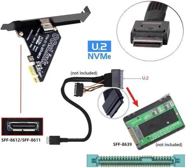 Alt view image 4 of 7 - PCIExpress 4.0 PCIe 1x to Oculink SFF8612 / SFF8611 Host Adapter Card for U.2 SSD & eGPU External Graphics Dock