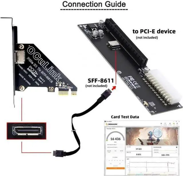 Alt view image 7 of 7 - PCIExpress 4.0 PCIe 1x to Oculink SFF8612 / SFF8611 Host Adapter Card for U.2 SSD & eGPU External Graphics Dock