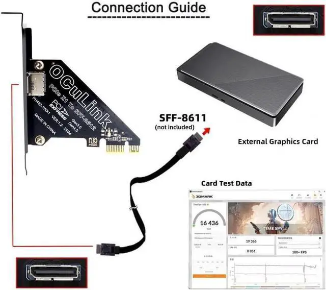 Alt view image 5 of 7 - PCIExpress 4.0 PCIe 1x to Oculink SFF8612 / SFF8611 Host Adapter Card for U.2 SSD & eGPU External Graphics Dock