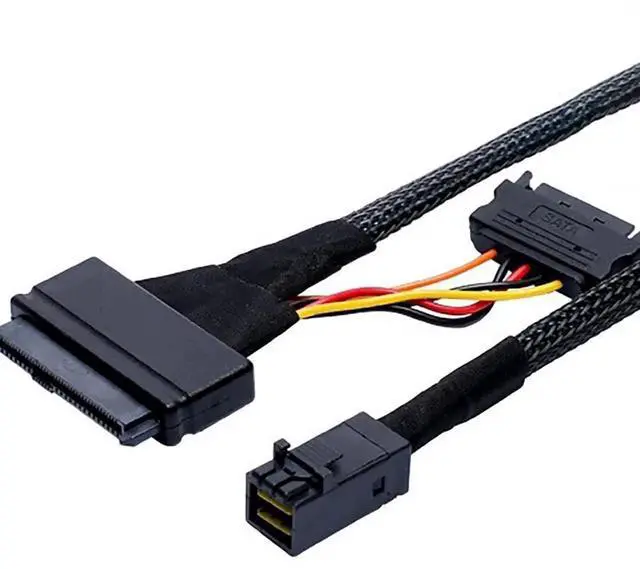 Main image of Mini SAS SFF8643 to U.2 SFF8639 Cable with 15Pin Power Connector, IOCAB40121, 16GT/s PCIe 4Lane HighSpeed Data Cable for Server, Workstation & Storage System, 0.5M/19.68in