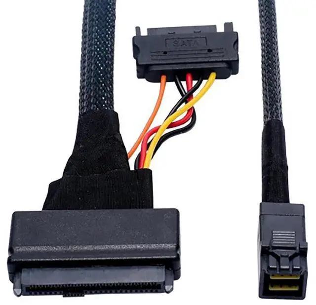 Alt view image 4 of 5 - Mini SAS SFF8643 to U.2 SFF8639 Cable with 15Pin Power Connector, IOCAB40121, 16GT/s PCIe 4Lane HighSpeed Data Cable for Server, Workstation & Storage System, 0.5M/19.68in