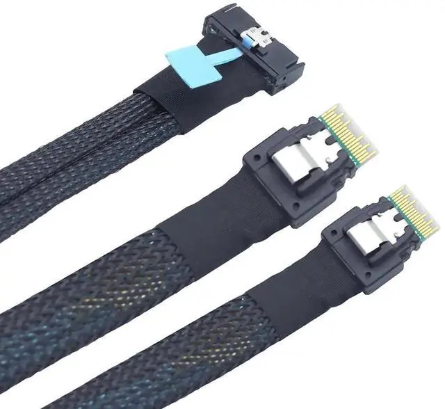 Alt view image 4 of 6 - Gen5 MCIO 8X Slimline SAS 8i to Dual SFF8654 4i Server Cable, 24Gbps HighSpeed Data Transfer Cord, 85 Impedance, 0.5M