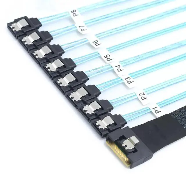 Alt view image 4 of 6 - PCIE Slimline SAS SFF8654 8i to 8×SATA Hard Drive Cable, 32AWG Copper, FullHousing AntiMisplug Design, 24Gbps HighSpeed Harness, 0.5M/19.68in