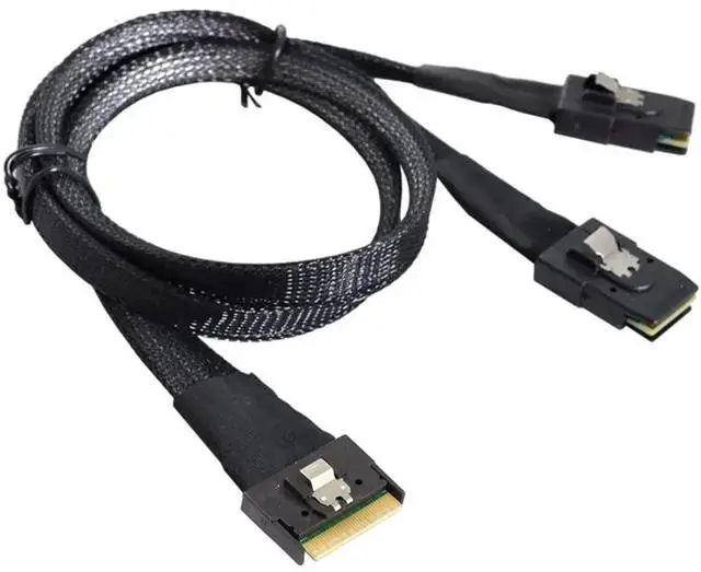 Main image of SlimSAS SFF8654 8i 74Pin to 2×SAS SFF8087 Cable, 12Gbps HighSpeed Internal Server Connection, AntiMisplug Design, 32AWG, 85 Impedance, 1M