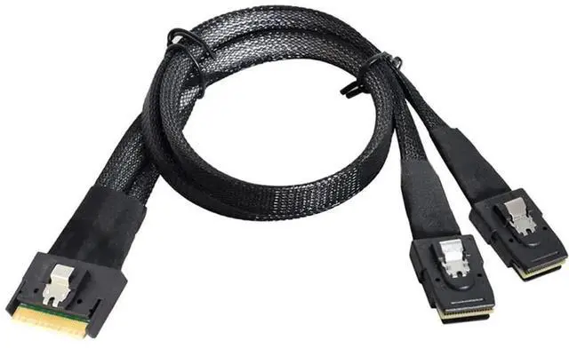 Alt view image 6 of 6 - SlimSAS SFF8654 8i 74Pin to 2×SAS SFF8087 Cable, 12Gbps HighSpeed Internal Server Connection, AntiMisplug Design, 32AWG, 85 Impedance, 1M