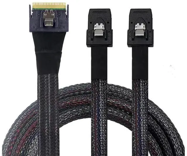 Alt view image 3 of 6 - SlimSAS SFF8654 8i 74Pin to 2×SAS SFF8087 Cable, 12Gbps HighSpeed Internal Server Connection, AntiMisplug Design, 32AWG, 85 Impedance, 1M