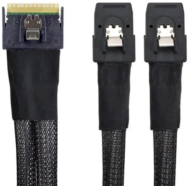 Alt view image 4 of 6 - SlimSAS SFF8654 8i 74Pin to 2×SAS SFF8087 Cable, 12Gbps HighSpeed Internal Server Connection, AntiMisplug Design, 32AWG, 85 Impedance, 1M