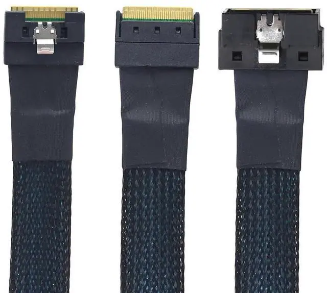 Main image of PCIe SlimSAS LP LowProfile SFF8654 8i to SFF8654 8X Server Cable, 24Gbps HighSpeed, 85 Impedance, FlattoFlat Internal Cable with AntiMisplug Design, Black, 0.5M