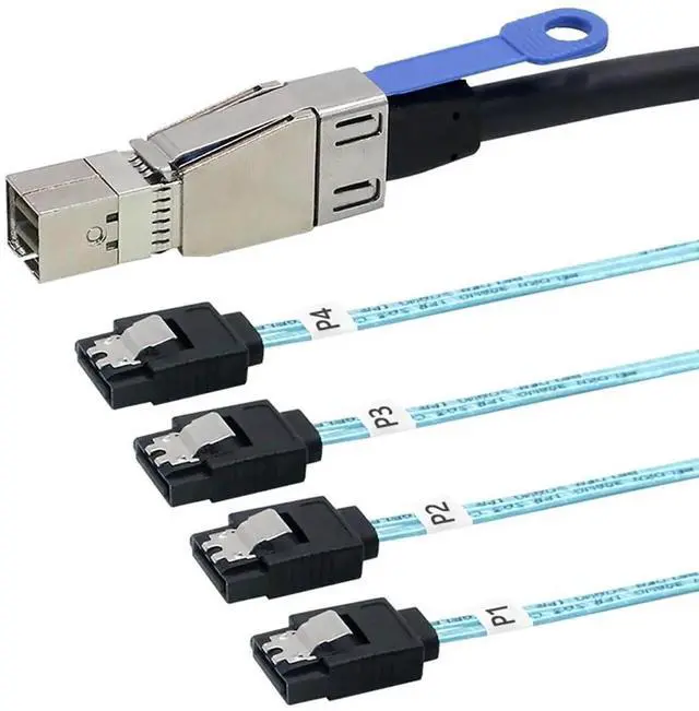 Alt view image 4 of 5 - Mini SAS HD SFF8644 with IC to 4 × SATA 7Pin Cable, 6Gbps HighSpeed Server Hard Drive Interconnect, 28AWG Copper Wire, 2M