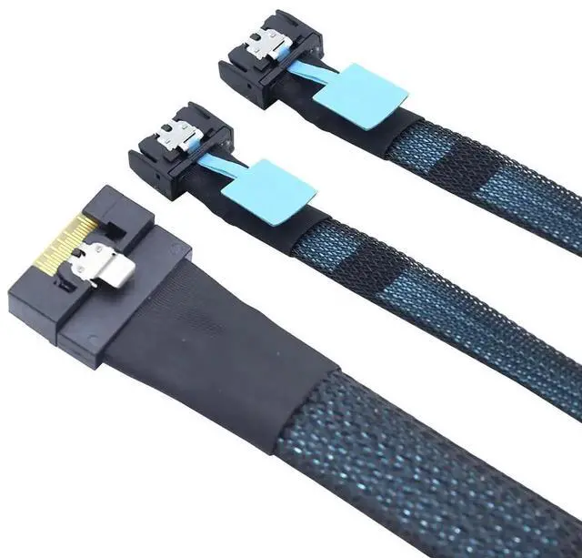 Alt view image 3 of 6 - Slimline SAS SFF8654 8i to Dual MCIO 4i Server Cable, AntiMisplug FullCover Design, 16Gbps HighSpeed Copper Wire Harness, 0.8M/31.49in