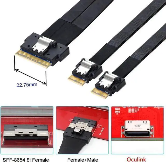 Main image of 40cm SFF8654 8i 74Pin Male to Dual SFF8654 4i 38Pin Male PCIE Ultraport Slimline SAS 4.0 Cable, PCIExpress