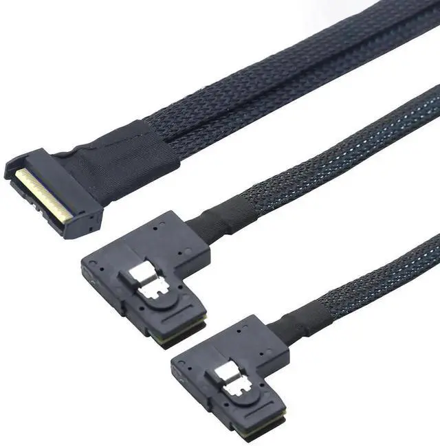 Alt view image 6 of 6 - PCIe Gen5 MCIO 8X 8i to Dual Mini SAS SFF8087 Right Angle Server Adapter Cable, 32Gbps HighSpeed 85Ohm Data Cable for RAID Controller, HDD, SSD, 0.5M/19.68in