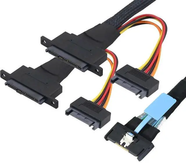 Main image of PCIe 5.0 Slimline MCIO 8i 74Pin to Dual SFF8639 Cable with 15Pin Power Connectors, 32Gbps HighSpeed Server Data Cable for U.2 SSDs & Storage Systems, 0.5M/19.68in