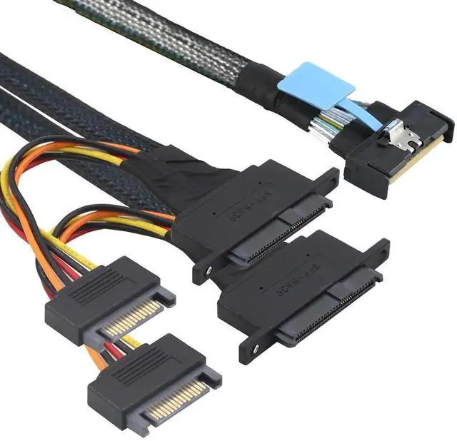 Alt view image 4 of 6 - PCIe 5.0 Slimline MCIO 8i 74Pin to Dual SFF8639 Cable with 15Pin Power Connectors, 32Gbps HighSpeed Server Data Cable for U.2 SSDs & Storage Systems, 0.5M/19.68in