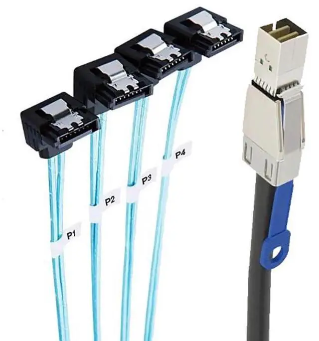 Alt view image 5 of 5 - Mini SAS HD SFF8644 to 4×SATA 7Pin Female 90Degree Cable with IC, 6Gbps HighSpeed 28AWG Server Hard Drive Connector for RAID Controller, HDD, SSD, 1M/39.37in