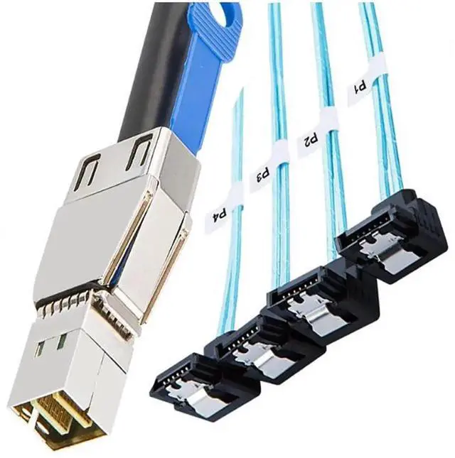 Alt view image 4 of 5 - Mini SAS HD SFF8644 to 4×SATA 7Pin Female 90Degree Cable with IC, 6Gbps HighSpeed 28AWG Server Hard Drive Connector for RAID Controller, HDD, SSD, 1M/39.37in