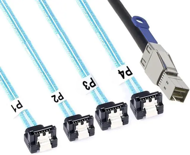 Main image of Mini SAS HD SFF8644 to 4×SATA 7Pin Female 90Degree Cable with IC, 6Gbps HighSpeed 28AWG Server Hard Drive Connector for RAID Controller, HDD, SSD, 0.5M/19.68in