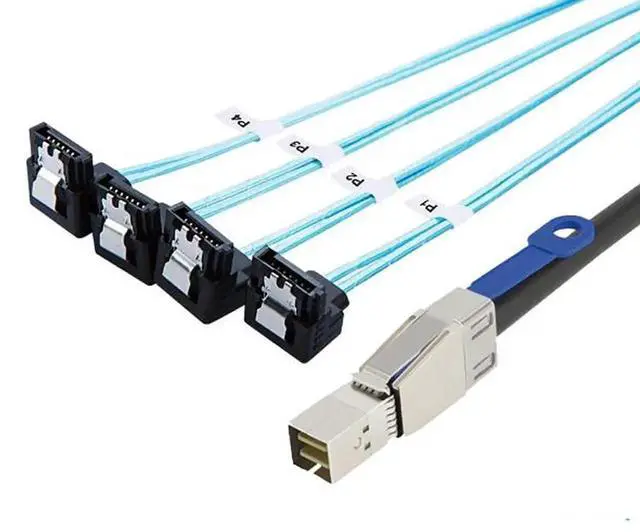 Alt view image 2 of 5 - Mini SAS HD SFF8644 to 4×SATA 7Pin Female 90Degree Cable with IC, 6Gbps HighSpeed 28AWG Server Hard Drive Connector for RAID Controller, HDD, SSD, 0.5M/19.68in