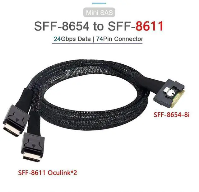 Alt view image 2 of 6 - PCIe Slimline SAS SFF8654 8i to Dual OCuLink SFF8611 4i Server Cable, AntiMisplug Design, 32AWG Data Harness, 10Ohm Impedance, 0.5M