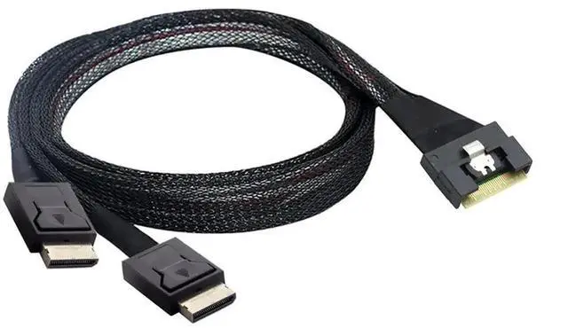 Alt view image 3 of 6 - PCIe Slimline SAS SFF8654 8i to Dual OCuLink SFF8611 4i Server Cable, AntiMisplug Design, 32AWG Data Harness, 10Ohm Impedance, 0.5M