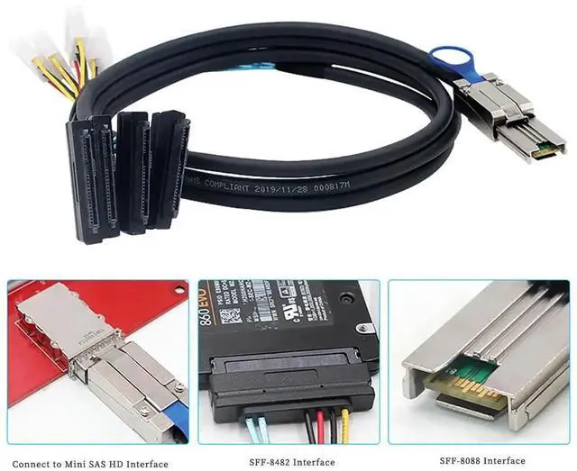 Alt view image 4 of 6 - Mini SAS HD SFF8088 26Pin to 4×SAS SFF8482 with Power Cable, 6Gbps HighSpeed Server Data Cable for RAID Controller, Storage Expansion & Workstation, 0.5M/19.68in