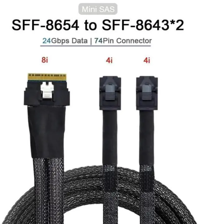 Alt view image 4 of 5 - Mini SlimSAS SFF8654 8i PCIE 4.0 to 4×SAS HD SFF8643 Internal Server Cable, 12Gbps HighSpeed Data Cable for RAID Controller, Workstation & Storage Expansion, 0.5M/19.68in