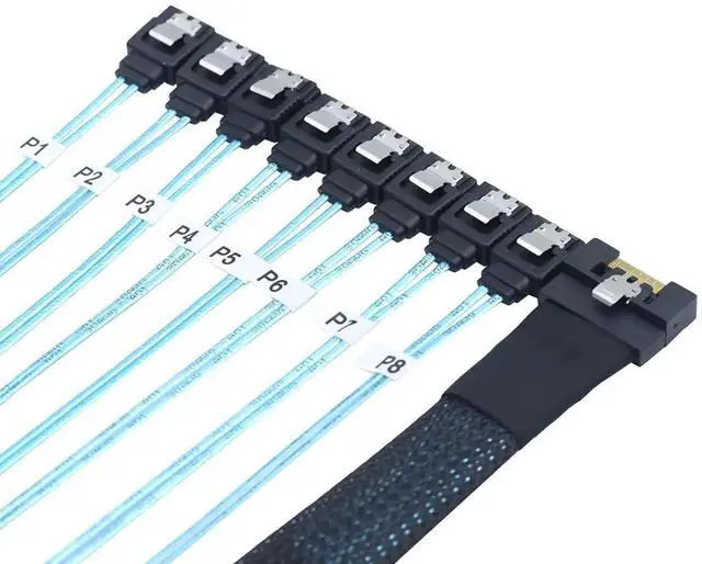 Alt view image 6 of 6 - PCIE Slimline SAS SFF8654 8I to 8×SATA Hard Drive Cable, 32AWG Copper, FullHousing AntiMisplug Design, 24G HighSpeed Server Harness, 1M/39.37in