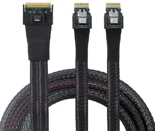 Alt view image 4 of 6 - Slimline SAS SFF8654 8i to Dual SFF8654 4i Server Cable, AntiMisplug Design, 12Gbps HighSpeed 32AWG Data Cord, 10Ohm Impedance, 1M
