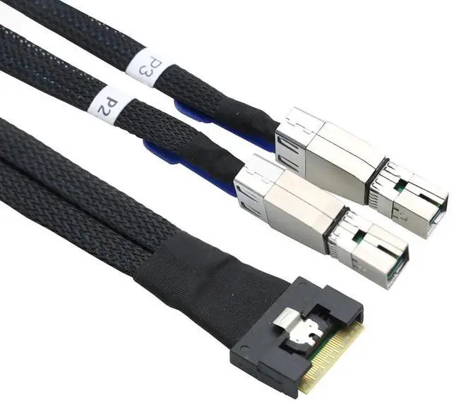 Alt view image 2 of 5 - PCIe Slimline SAS SFF8654 8i to Dual SAS HD SFF8644 Server Cable, FullCover AntiMisplug Design, 32AWG Data Harness, 10Ohm Impedance, 0.5M