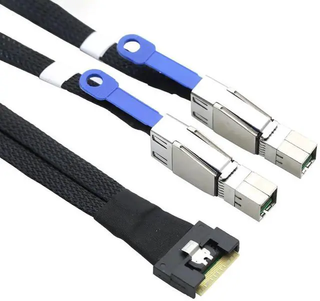 Alt view image 3 of 5 - PCIe Slimline SAS SFF8654 8i to Dual SAS HD SFF8644 Server Cable, FullCover AntiMisplug Design, 32AWG Data Harness, 10Ohm Impedance, 0.5M