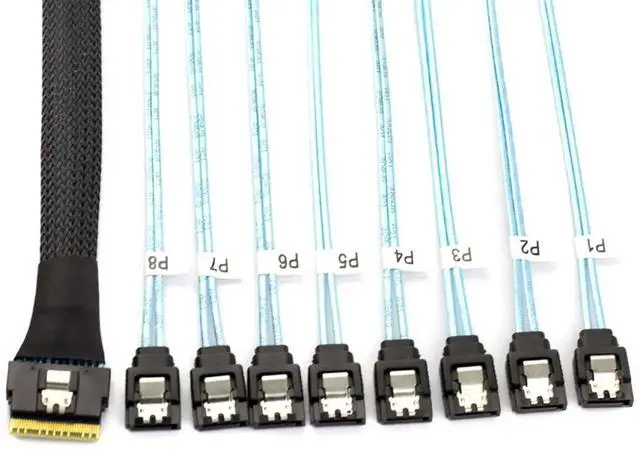 Alt view image 4 of 5 - PCIe Slimline SAS SFF8654 8i to 8×SATA Straight Cable, 12Gbps HighSpeed Server HDD Breakout Cable, 30AWG, 100Ohm Impedance, 39.37 Inches