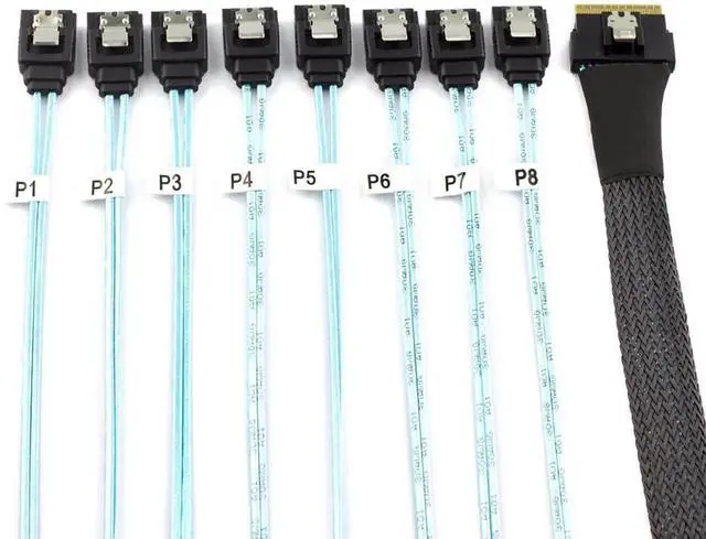 Alt view image 3 of 5 - PCIe Slimline SAS SFF8654 8i to 8×SATA Straight Cable, 12Gbps HighSpeed Server HDD Breakout Cable, 30AWG, 100Ohm Impedance, 39.37 Inches