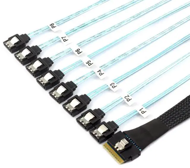 Alt view image 5 of 5 - PCIe Slimline SAS SFF8654 8i to 8×SATA Straight Cable, 12Gbps HighSpeed Server HDD Breakout Cable, 30AWG, 100Ohm Impedance, 39.37 Inches