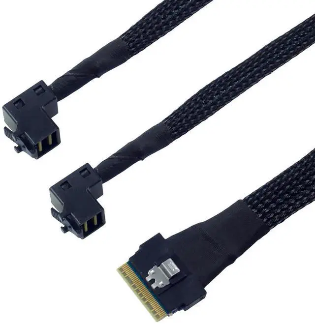 Alt view image 3 of 6 - Mini SAS Slimline SFF8654 8i PCIE 4.0 to Dual SAS HD SFF8643 Upward Cable, 24Gbps HighSpeed 32AWG Server Data Cable for RAID Controller, HDD & SSD, 0.8M/31.49in