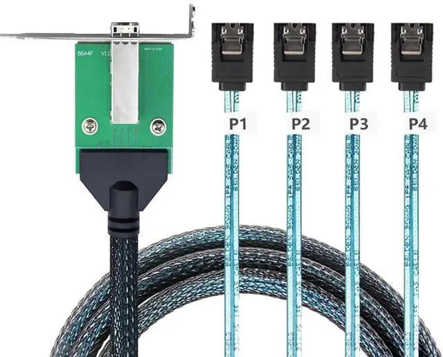 Main image of Mini SAS HD SFF8644 Female with Latch to 4×SATA 7Pin Cable, 12Gbps HighSpeed Server Hard Drive Data Cable for RAID Controller, Workstation & Storage Expansion, 0.5M/19.68in