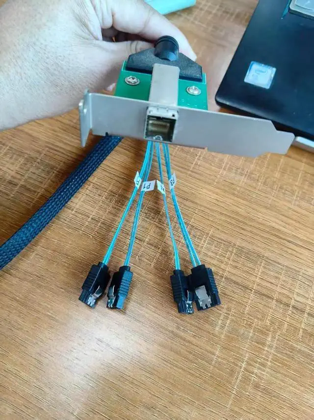 Alt view image 2 of 7 - Mini SAS HD SFF8644 Female with Latch to 4×SATA 7Pin Cable, 12Gbps HighSpeed Server Hard Drive Data Cable for RAID Controller, Workstation & Storage Expansion, 0.5M/19.68in