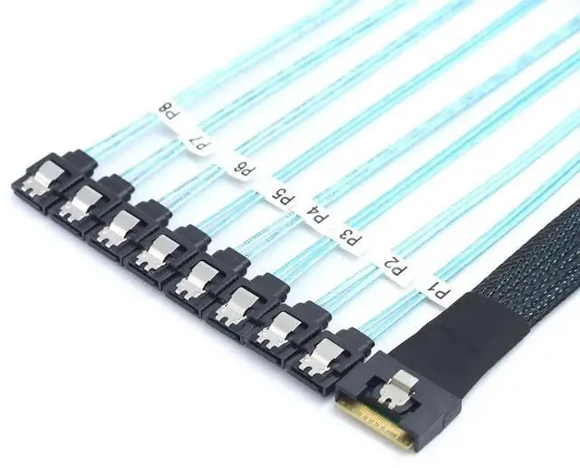 Main image of PCIE Slimline SAS SFF8654 8I to 8×SATA Hard Drive Cable, 32AWG Copper, FullHousing AntiMisplug Design, 24G HighSpeed Server Harness, 0.8M/31.49in