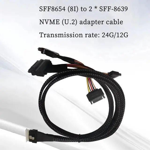 Alt view image 4 of 6 - SFF8654 8i to Dual SFF8639 NVMe (U.2) Cable, 80cm SlimSAS to SAS/SATA Data Transfer Cable for NVMe SSDs