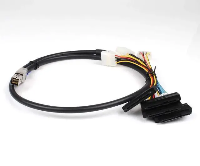 Alt view image 4 of 7 - 3.3FT Internal HD Mini SAS SFF8644 to 4 x SFF8482 Cable with IDE Power Cable