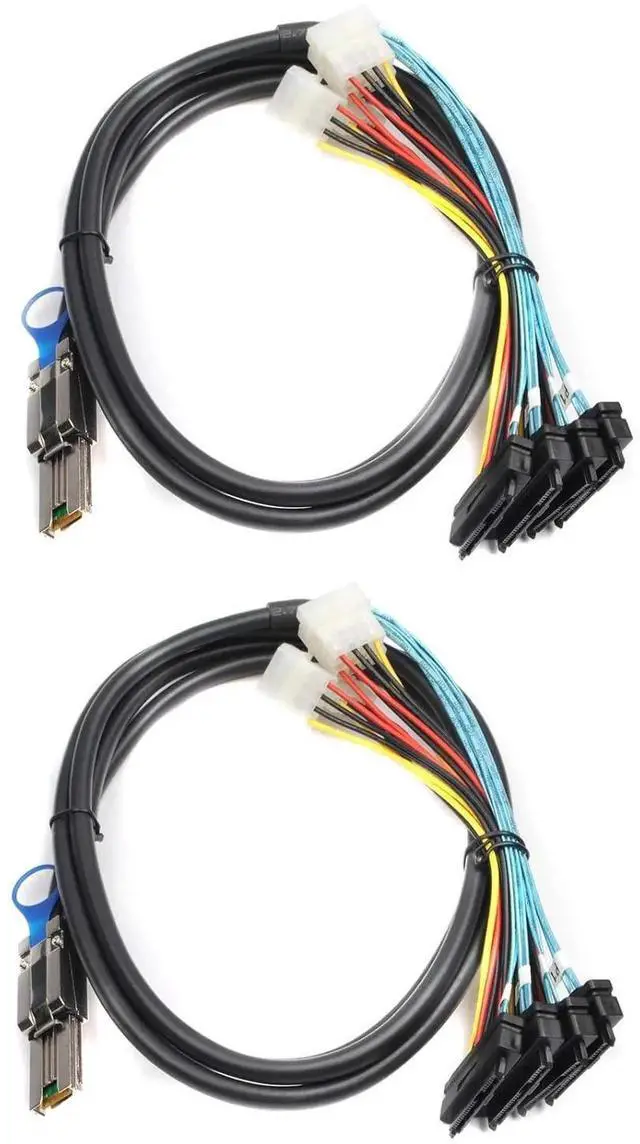 Main image of 2PCS MiniSAS SFF8088 26Pin to 4×SAS SFF8482 29Pin Breakout Cable with Power Cable, 2M/6.6FT