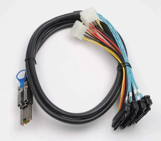 Alt view image 2 of 7 - 2PCS MiniSAS SFF8088 26Pin to 4×SAS SFF8482 29Pin Breakout Cable with Power Cable, 2M/6.6FT