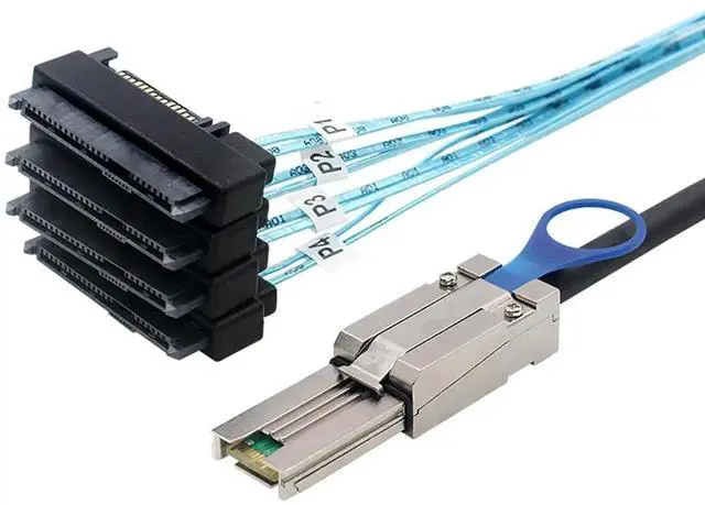 Alt view image 2 of 5 - Mini SAS HD SFF8088 26Pin to 4×SFF8482 Server Breakout Cable, 6Gbps HighSpeed 4Port Data Transfer Cord, 28AWG Copper Wire, 3M