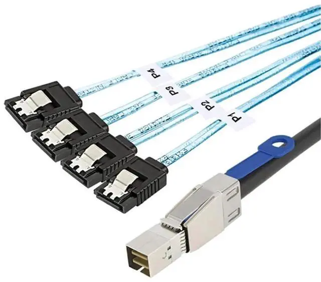 Alt view image 5 of 5 - Mini SAS HD SFF8644 with IC to 4 x SATA 7Pin Breakout Cable, 6Gbps HighSpeed Server Hard Drive Interconnect, 28AWG Copper Wire, 3m