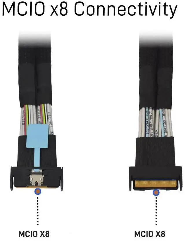 Alt view image 4 of 7 - PCIe 5.0 MCIO x8 to 2 x SFF8639 U.2 NVMe SSD Cable with 15Pin Power, 2.1ft (65cm) HighSpeed Server Storage Cable