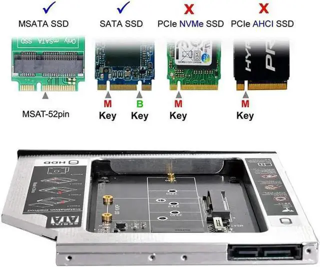 Alt view image 2 of 3 - mSATA NGFF B/MKey SSD to Slimline SATA 13Pin Caddy Case, 9.5mm Universal Laptop CD/DVDROM Optical Bay Adapter