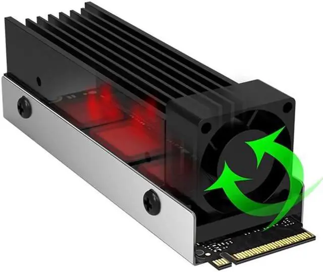 Alt view image 3 of 6 - M.2 NVMe SSD Active Cooler with Fan, Aluminum Heatsink + Thermal Pad for M.2 2280 SolidState Drive AirCirculation Radiator