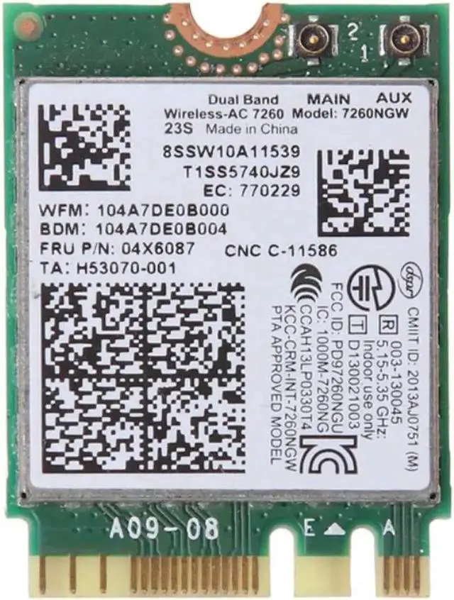 Main image of Intel 7260NGW 7260AC DualBand WiFi Card with Bluetooth 4.0 FRU 04X6007 04W3806 for Lenovo ThinkPad X250 X240 X240s X230s T440 W540 T540