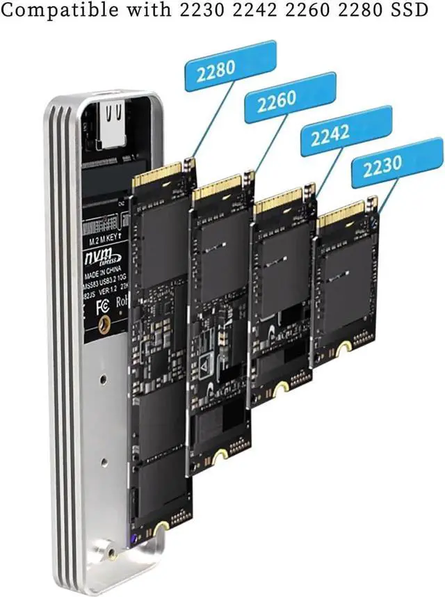 Alt view image 5 of 7 - PH882JS M.2 NVMe SSD Enclosure, USB3.2 Gen2 10Gbps HighSpeed External Case with JMS583 Controller, Supports 2230/2242/2260/2280 NVMe Drives