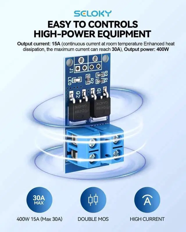 Alt view image 7 of 7 - 3PCS Dual HighPower MOSFET Trigger Switch Drive Module, DC 5V36V 400W 15A(Max 30A), 020KHz PWM Electronic Switch Motor Speed & Lamp Brightness Controller