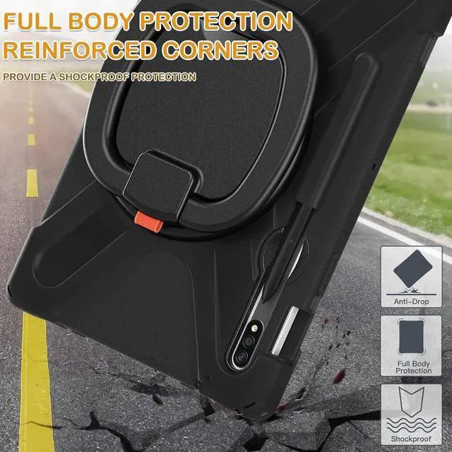 Alt view image 4 of 6 - Black Rugged Silicone Protective Case for Samsung Galaxy Tab S8/S7 11 Inch 2022/2020 (SMX700/X706/T870/T875), with Handle Grip, Stable Kickstand, SPen Holder & Carrying Strap for Kids